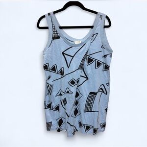 Vintage Fenn Wright & Mason Light Blue & Black Geometric Print Wrap Tank Top